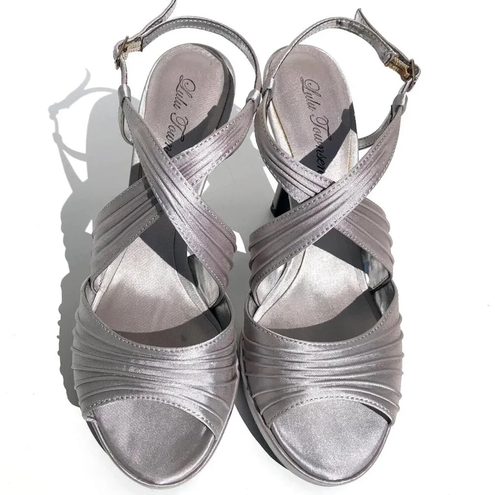 Lulu Townsend Romeo heels women size 6.5 strappy silver party evening wedding